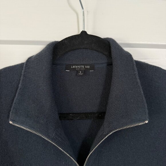 Lafayette 148 New York 100% Cashmere Blue Full Zip Sweater Size Small - Picture 3 of 8